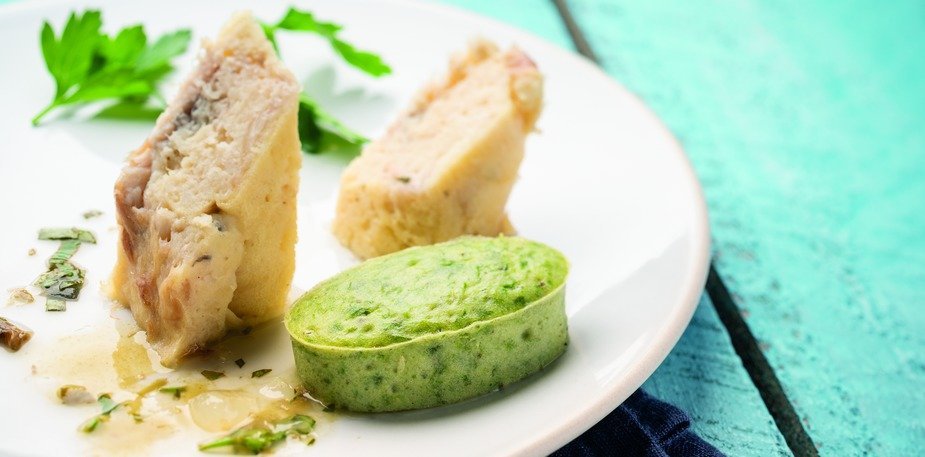 Cabillaud, jus de citron et câpres gélifiés, purée de haricots verts aux algues marines ( Texture Manger-mains ) – Recette